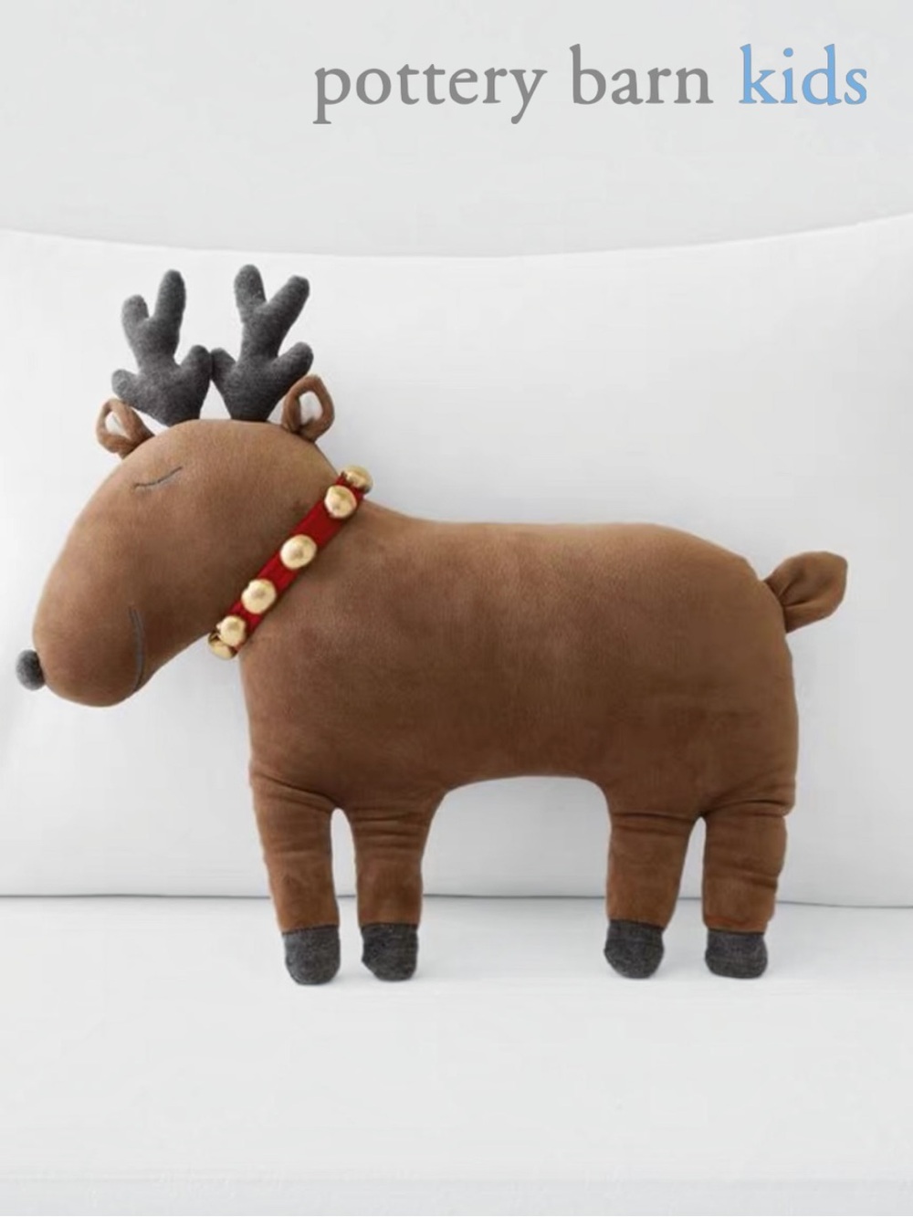 Pottery Barn Kids Plush Reindeer Pillow with Jingle Bell Collar